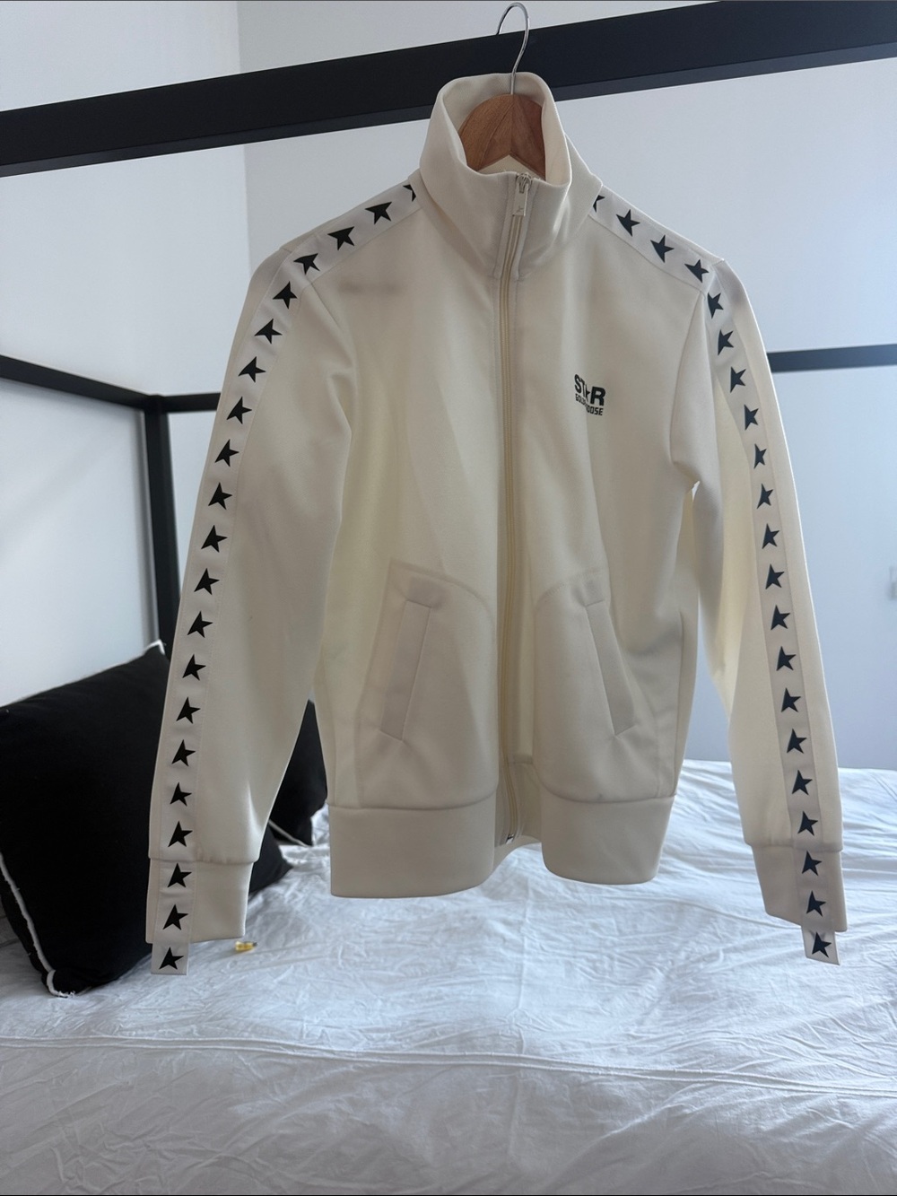 Golden Goose White Track Jacket with Black Star Trim